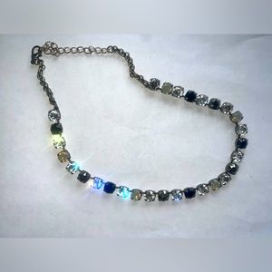 Swarovski crystal necklace. Handmade. Black, clear, and neutral crystals.